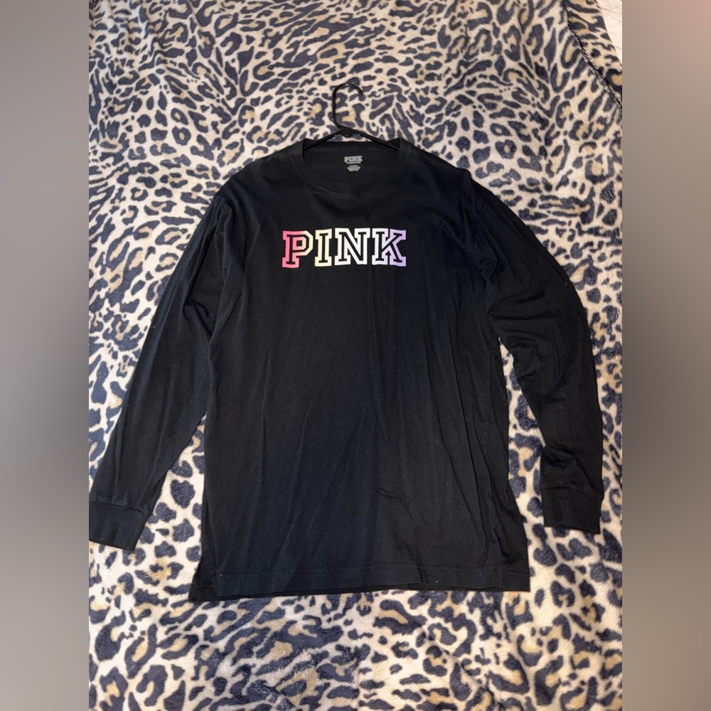 PINK Victoria's Secret Black Long Sleeve Tee with Multicolor Logo